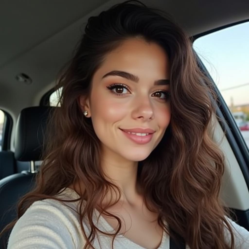 Realistic Portrait of Young Woman Taking Selfie