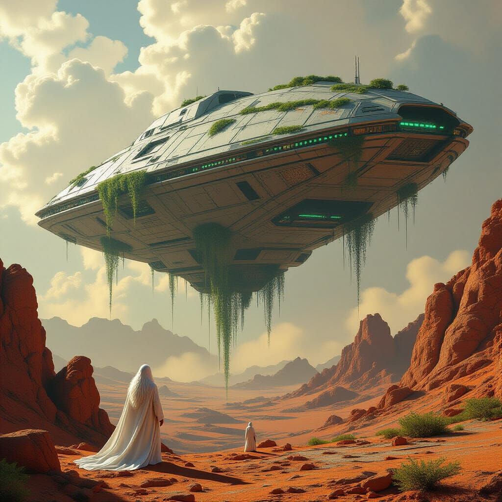 Ancient Spaceship Building Over Alien Planet
