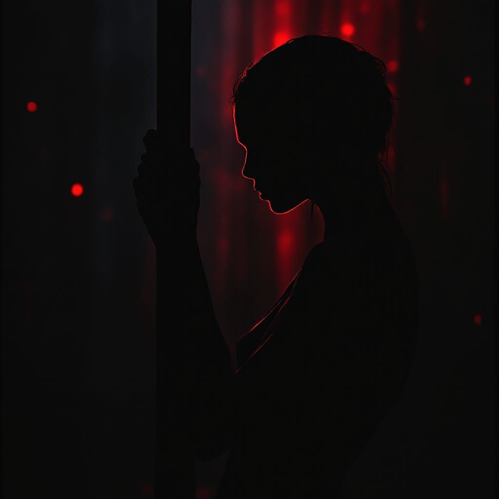 Elven Pole Dancer Silhouette in Dramatic Red Shadows