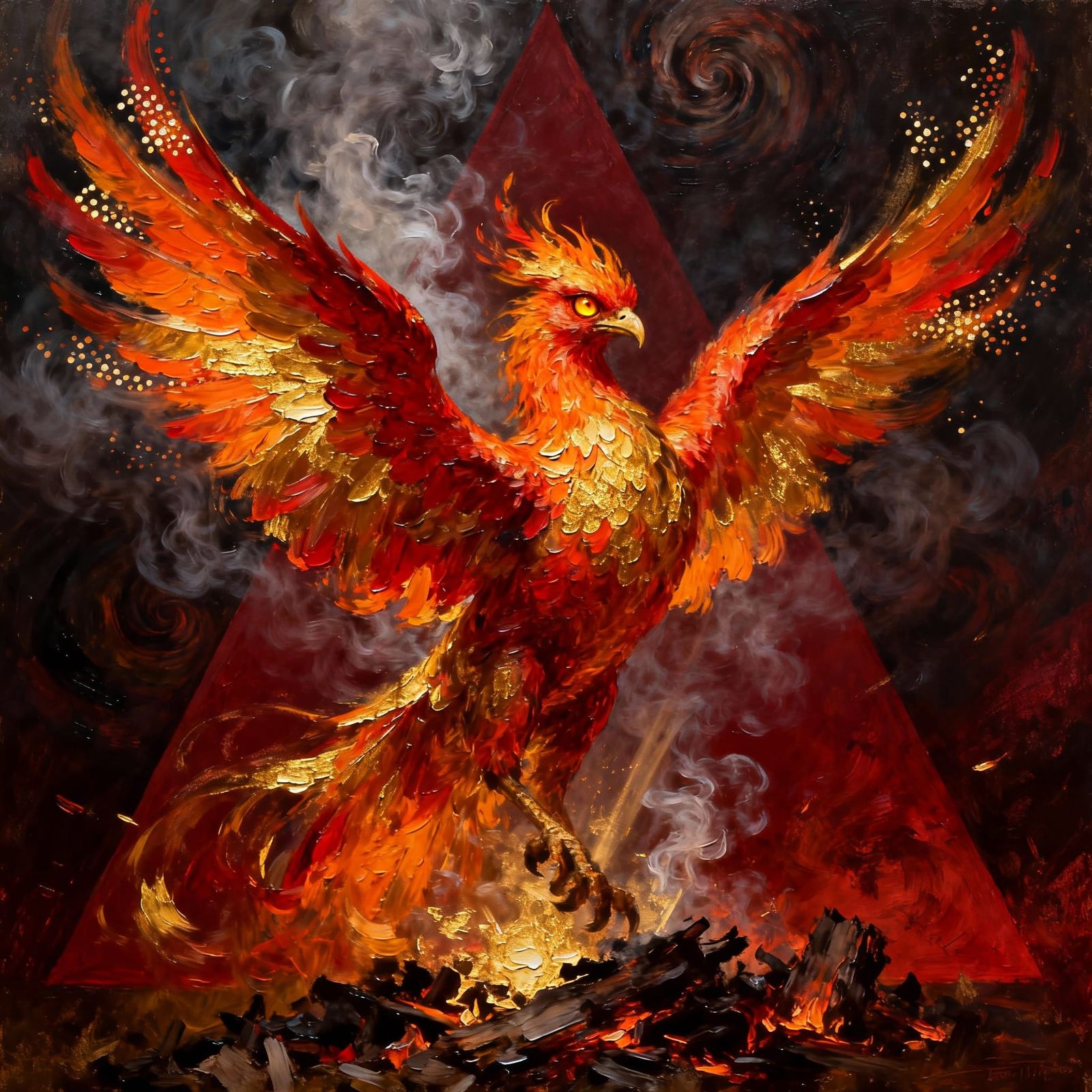 Majestic Phoenix Rising From Ashes Baroque Style
