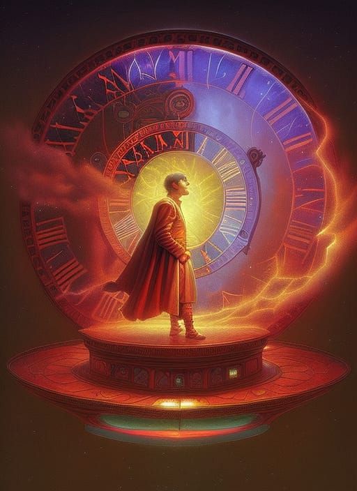 Steampunk Time Traveler Enters Clock Gate