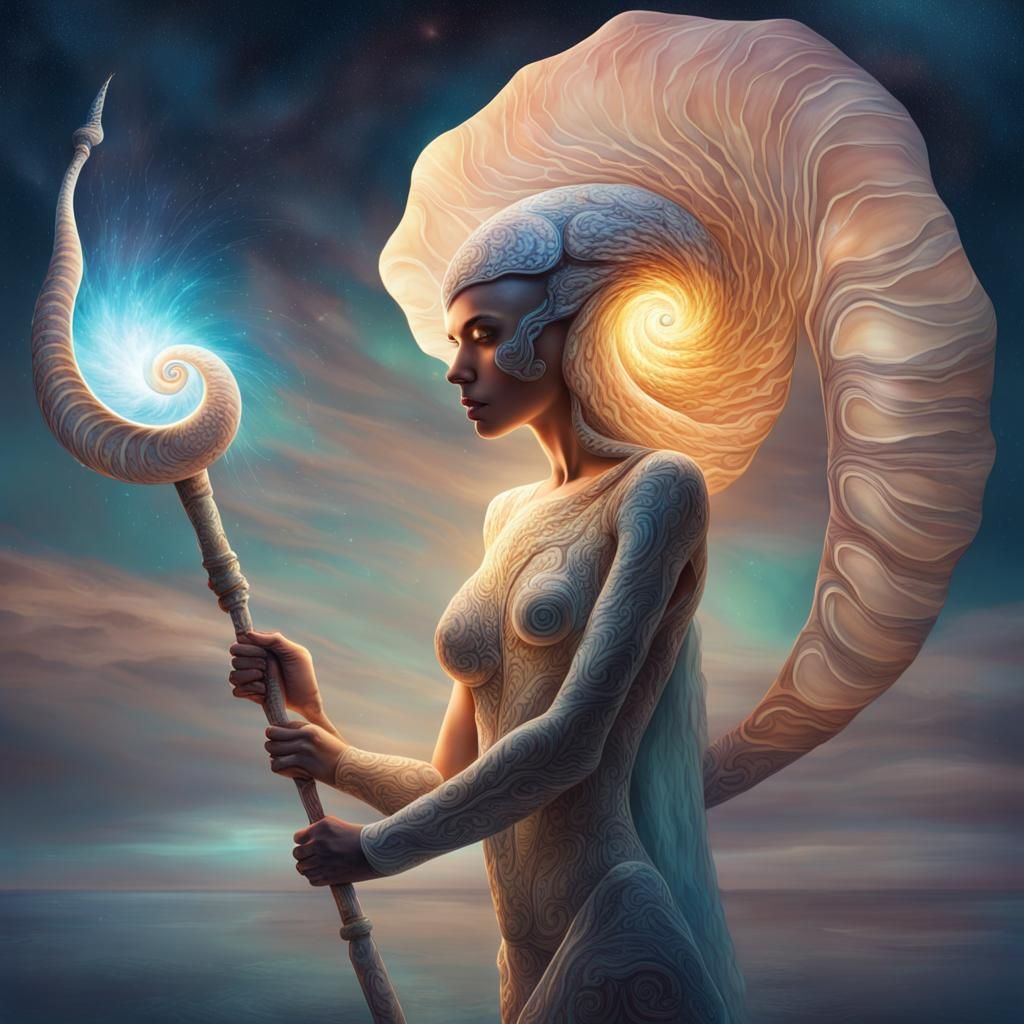 Nautilus Alien Woman in Cosmic Light