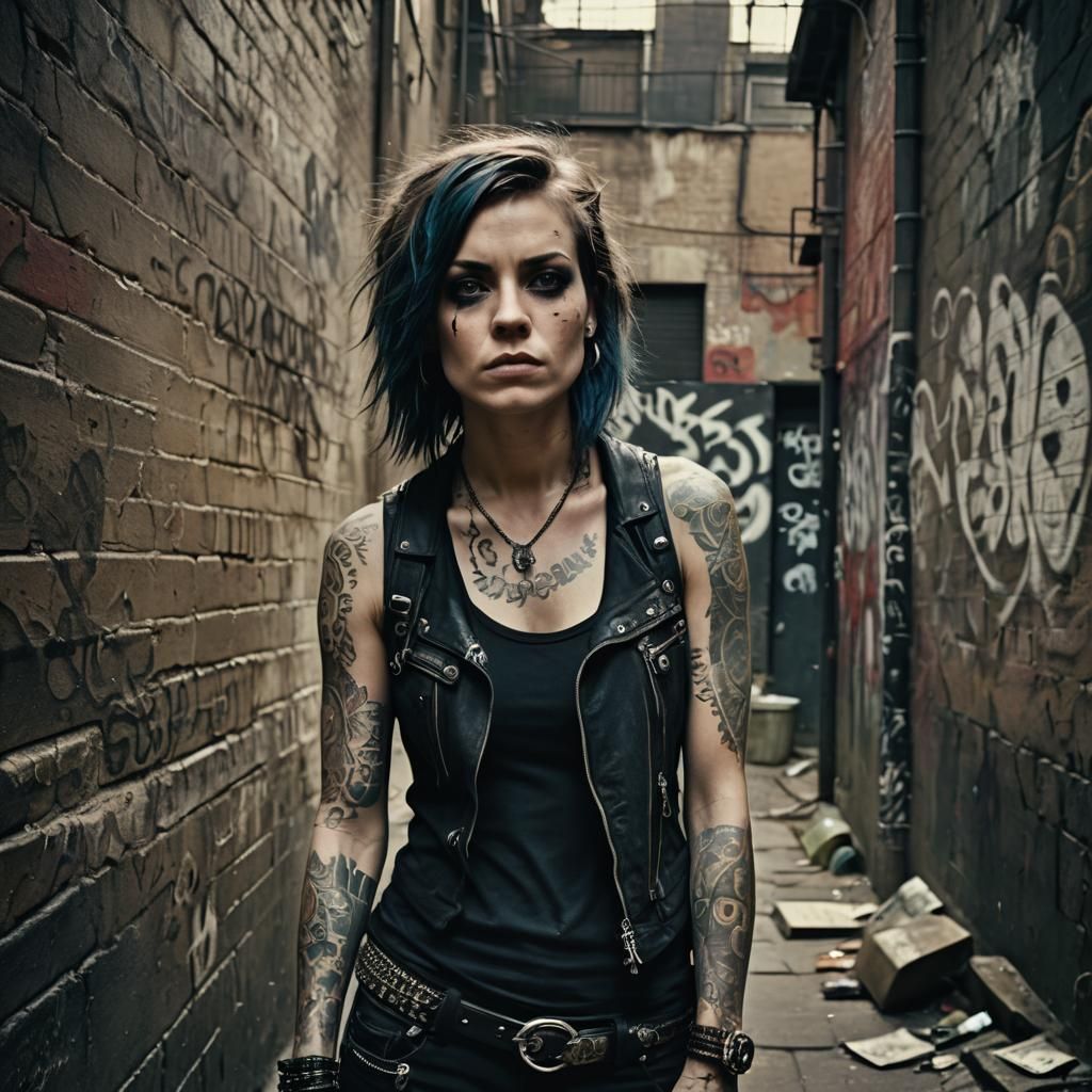 Gothic Rocker in Gritty Alleyway, Cinematic Style