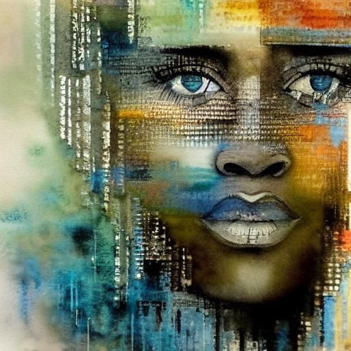 Intricate Watercolor Portrait of a Blue-Eyed Woman