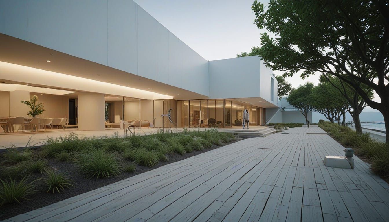 Frutiger Technozen Aesthetic: Serene, Minimalist Environment...