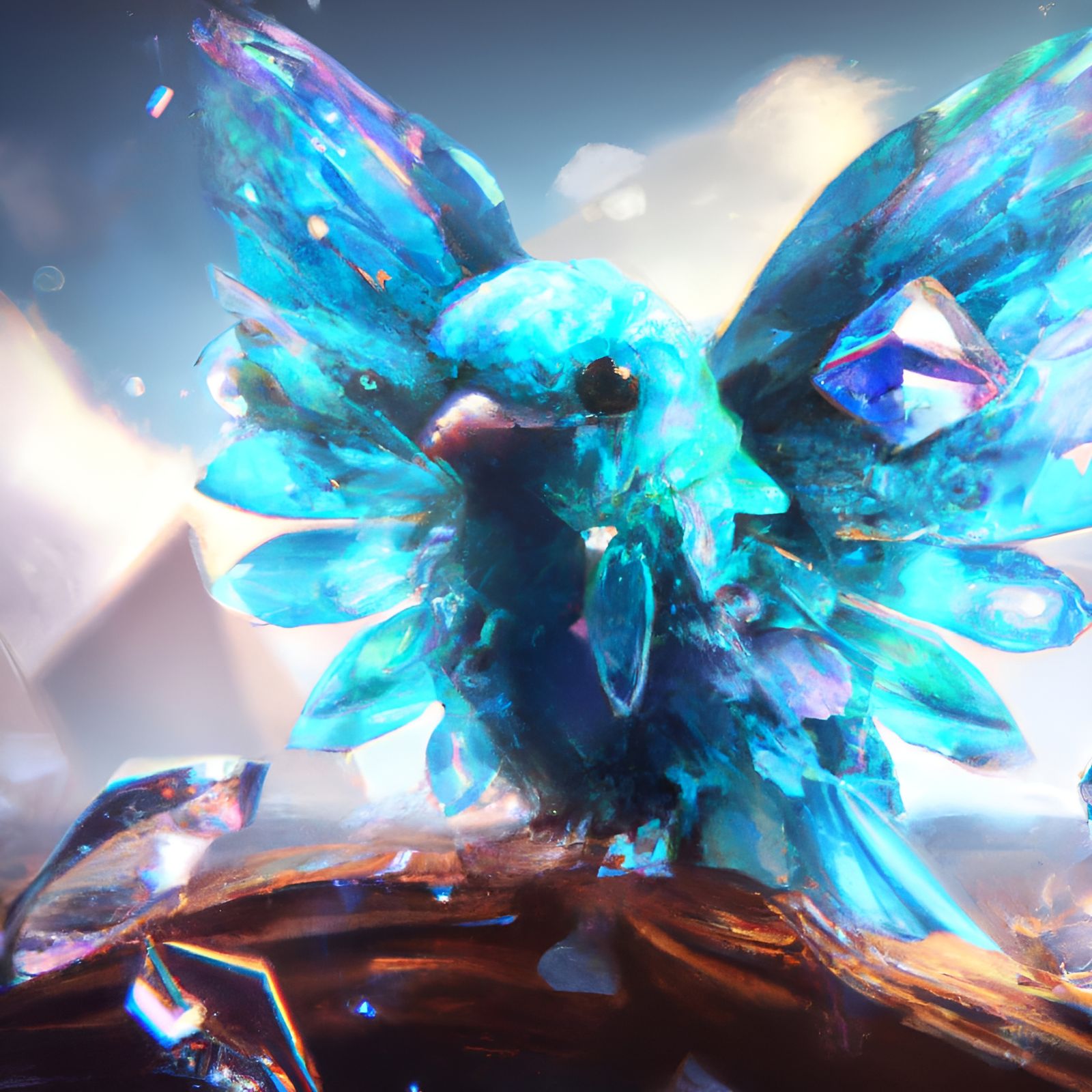 Blue Crystal Bird in Detailed Digital Art
