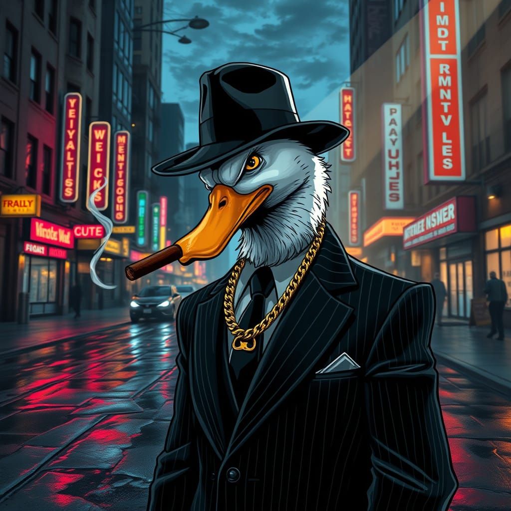 Cyberpunk Mafia Duck Rules the Neon City