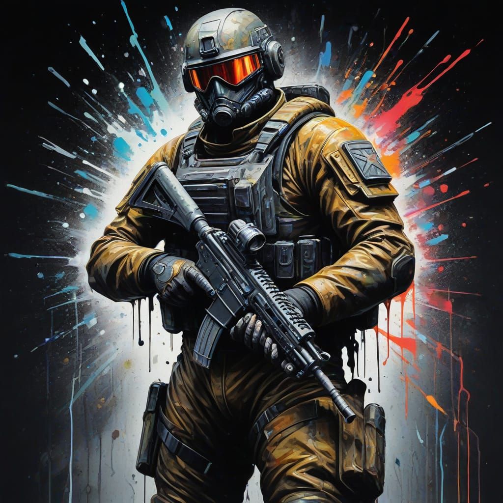 Futuristic Soldier in Graffiti Art Style