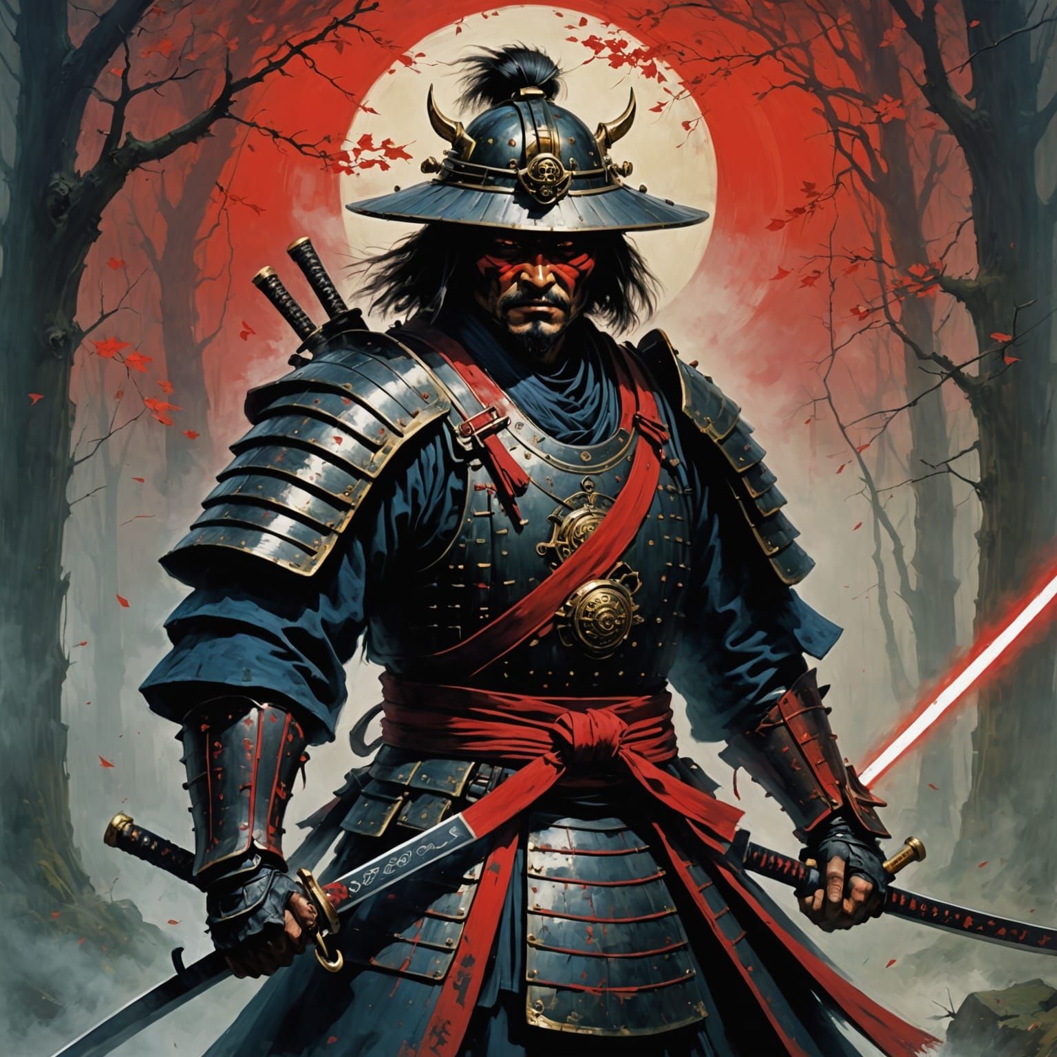 Ethereal Samurai in Mystic Fog, Inspired by Lovecraftian Myt...