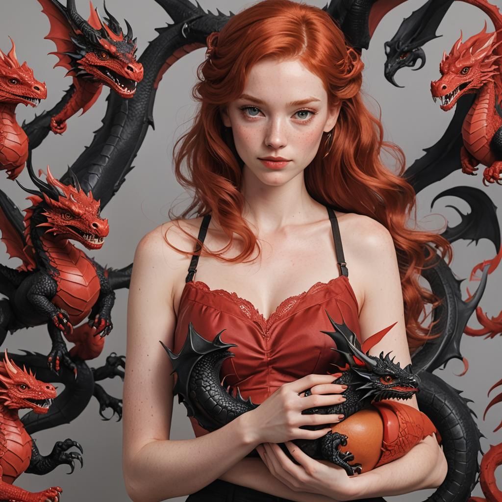 Ginger Haired Girl with Hatching Dragon