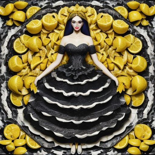 Surreal Pop Art Portrait of a Woman in a Lemon Peel Dress
