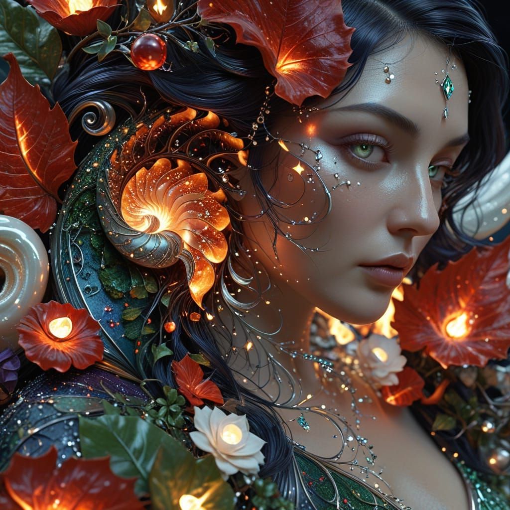 Starry Night Landscape with Fractal Details in Photorealisti...