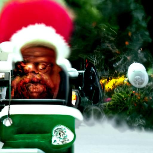 Black Santa in Holiday Golf Cart