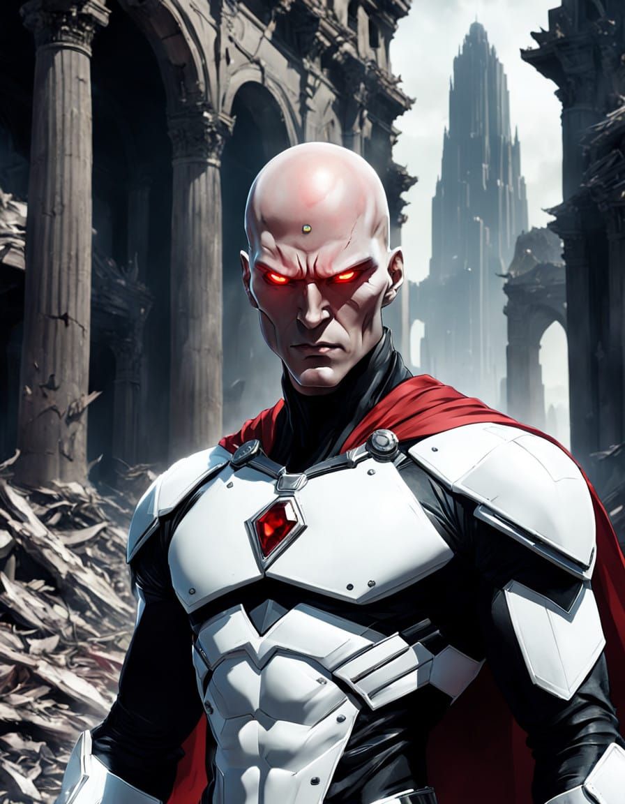 Android Avenger: All-White Android Hero with Ruby Stone and...