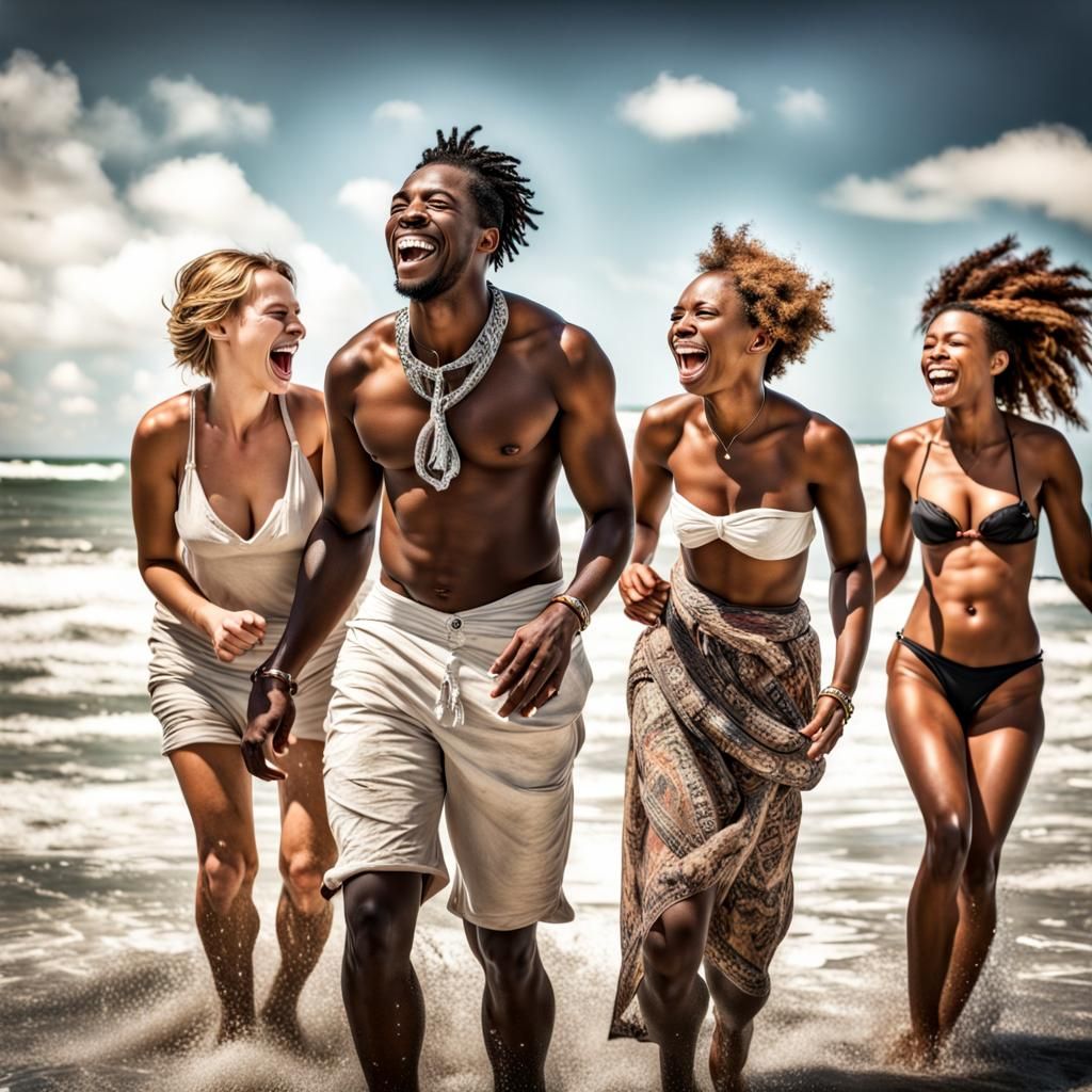 Diverse Group Enjoying Beach Together