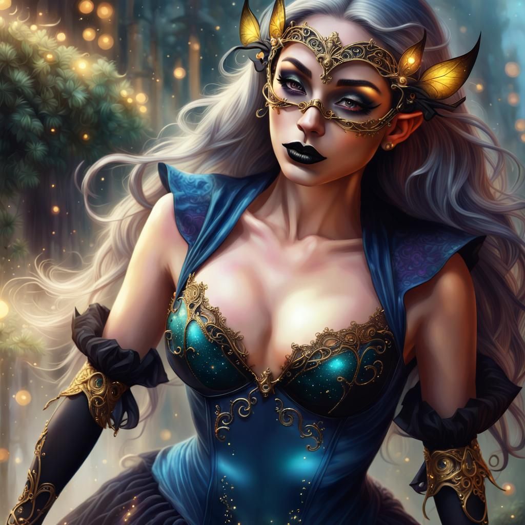 Goth Elf Spy in Masquerade Mask