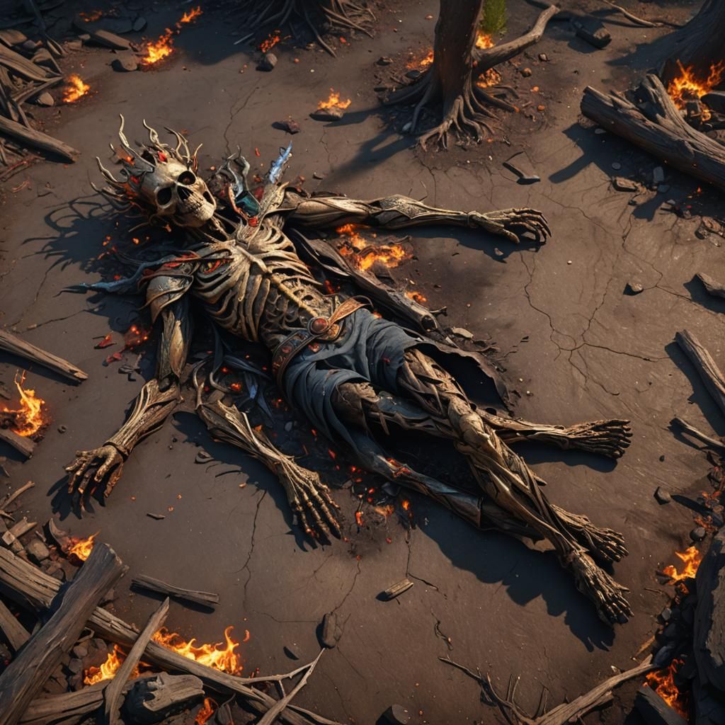 Boy Overcomes Fire God in Detailed Fantasy Art