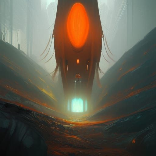 Orange Alien Concept Art in Dark Fantasy Style