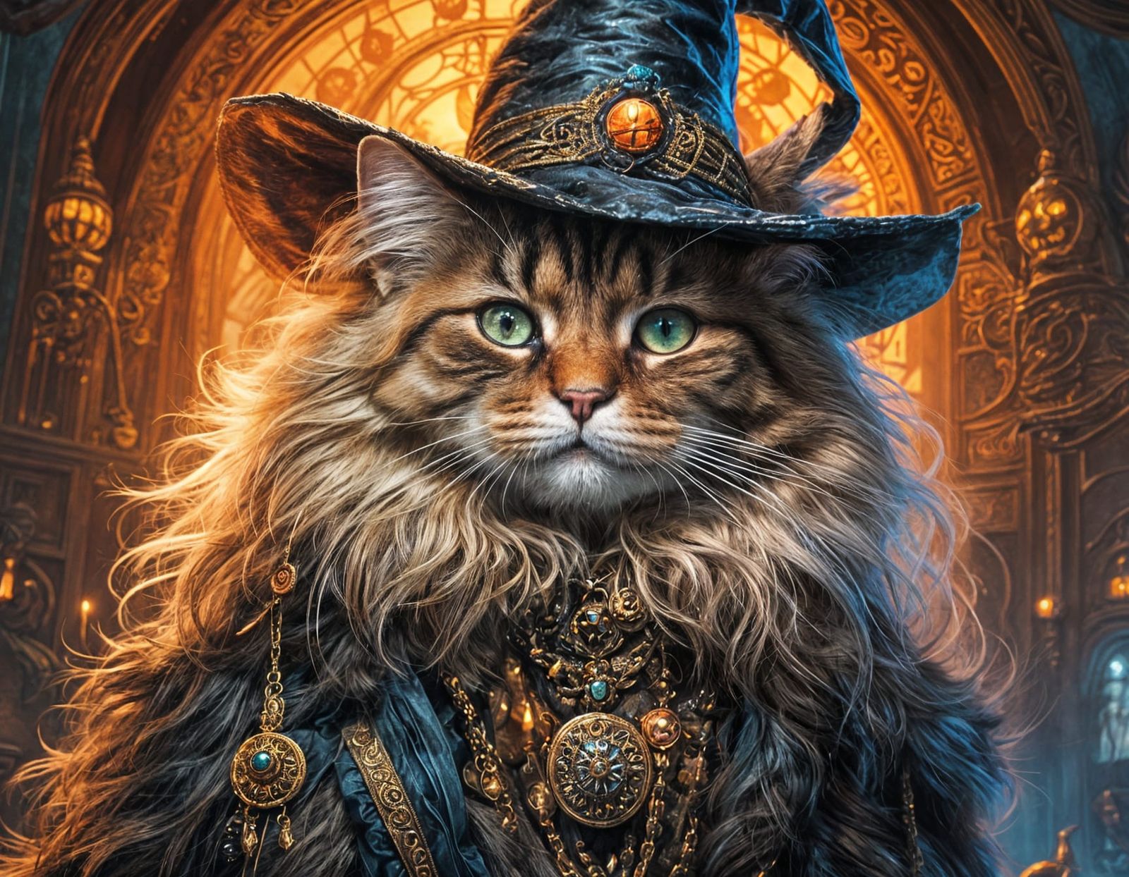 Anthropomorphic Siberian Cat Witch in Biopunk Style