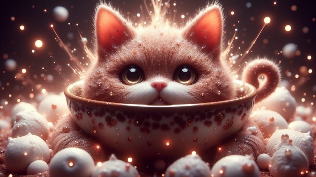 Cute Cat Marshmallows in Hot Chocolate, Anime Food Style
