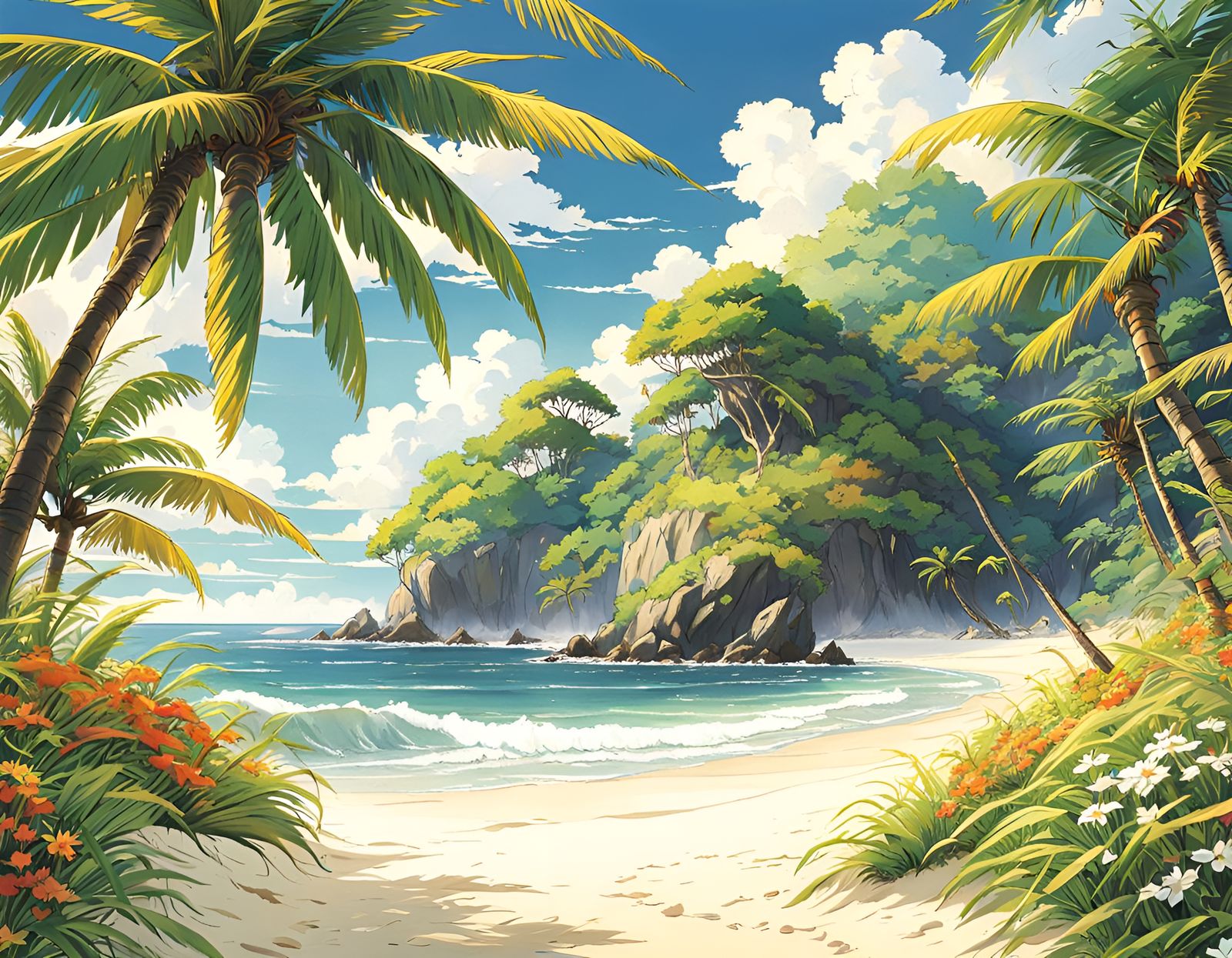 Zen Beach Scene in Studio Ghibli Anime Style