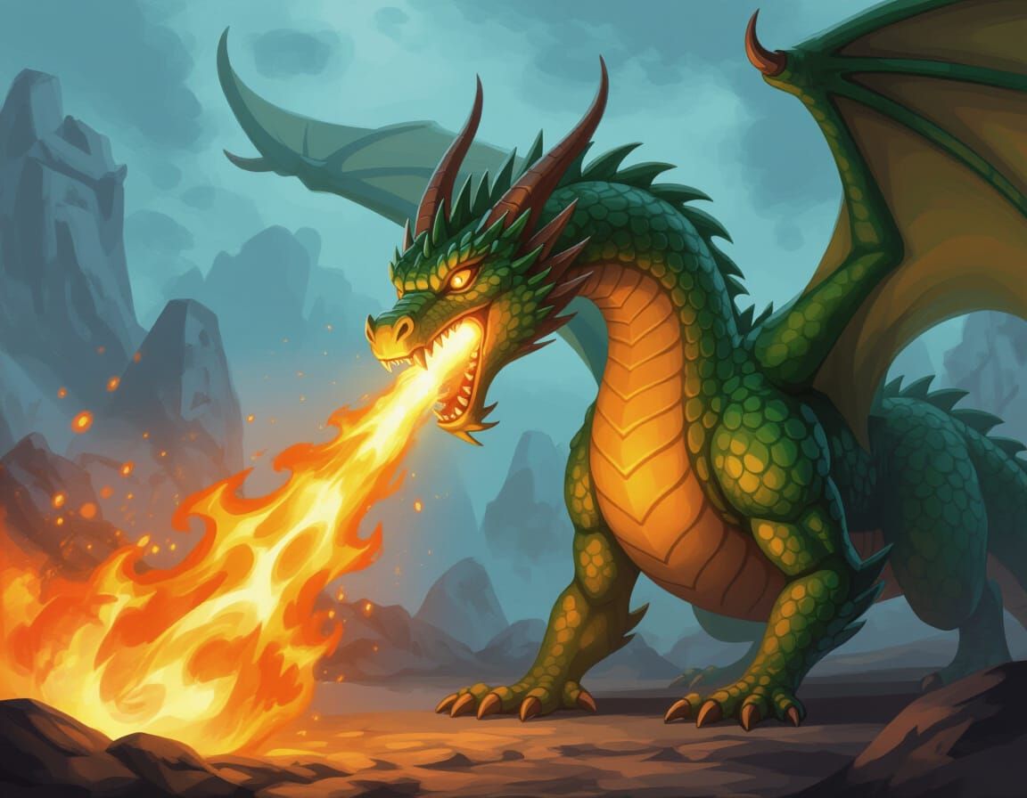 Majestic Dragon Unleashes Fiery Breath