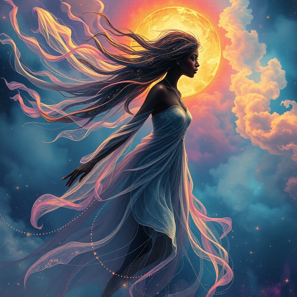 Ethereal Goddess of Wind in Astral Holographic Art