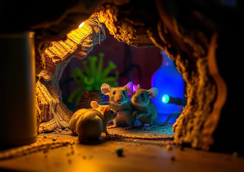 Mice Party in a Fluorescent Lit Mouse Hole