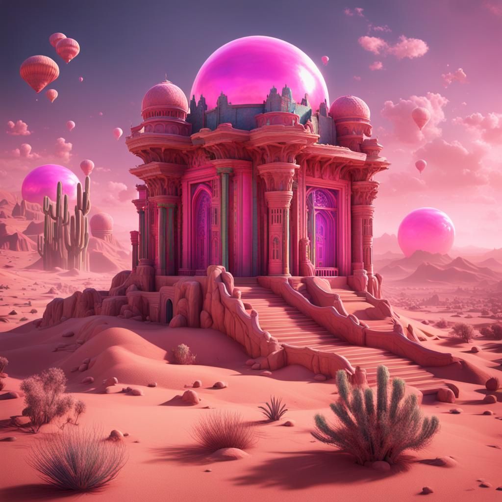 Bubblegum Architecture in Desert: Fantasy Concept Art