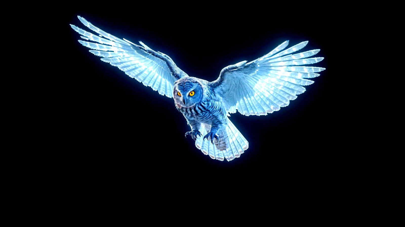 Radiant Owl Flying in Dark Space