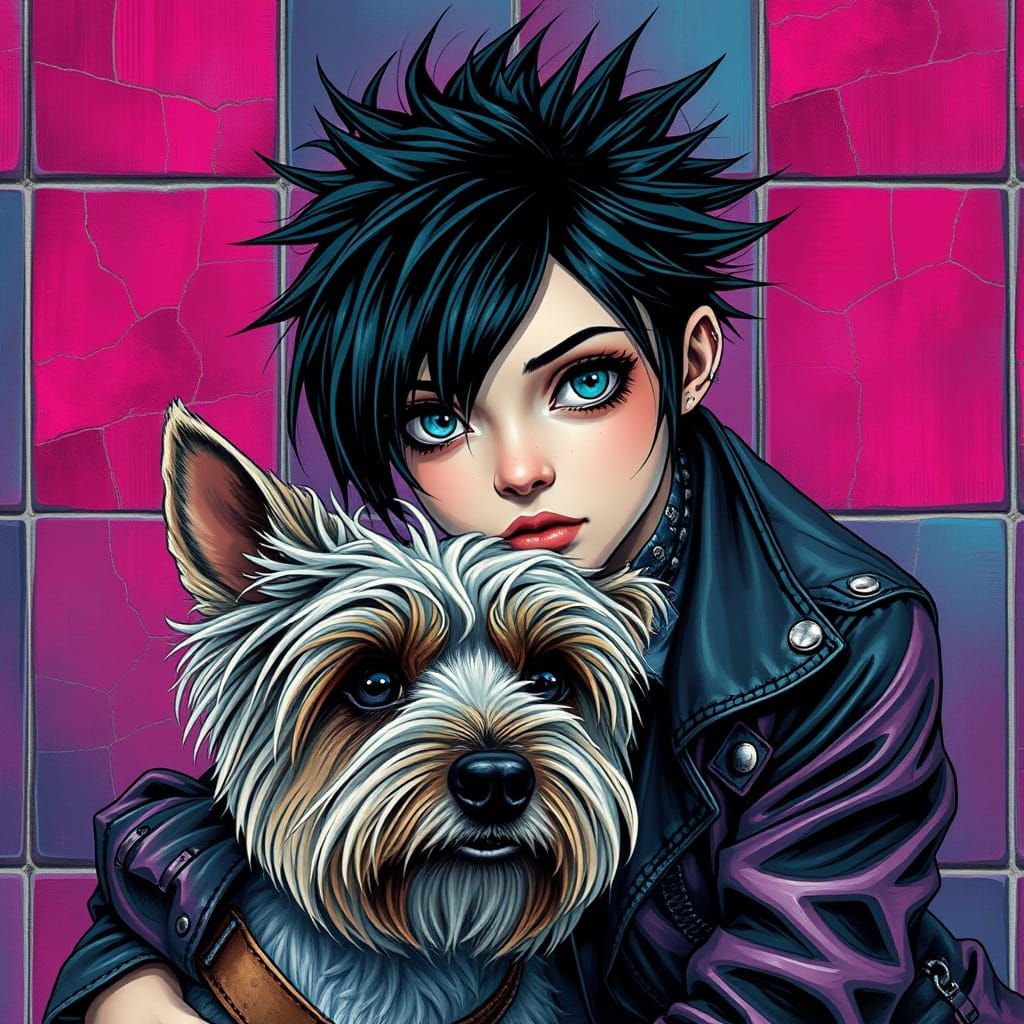 Punk Girl Portrait with Westie, in Artgerm Style