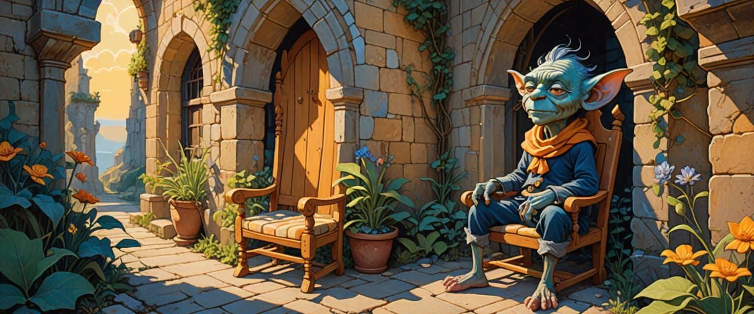 Goblin in Abandoned Passageway, Whimsical Fantasy Art