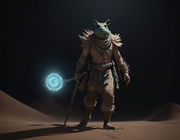 Bullywug Spellcaster in Arid Desert, 3D Game Art