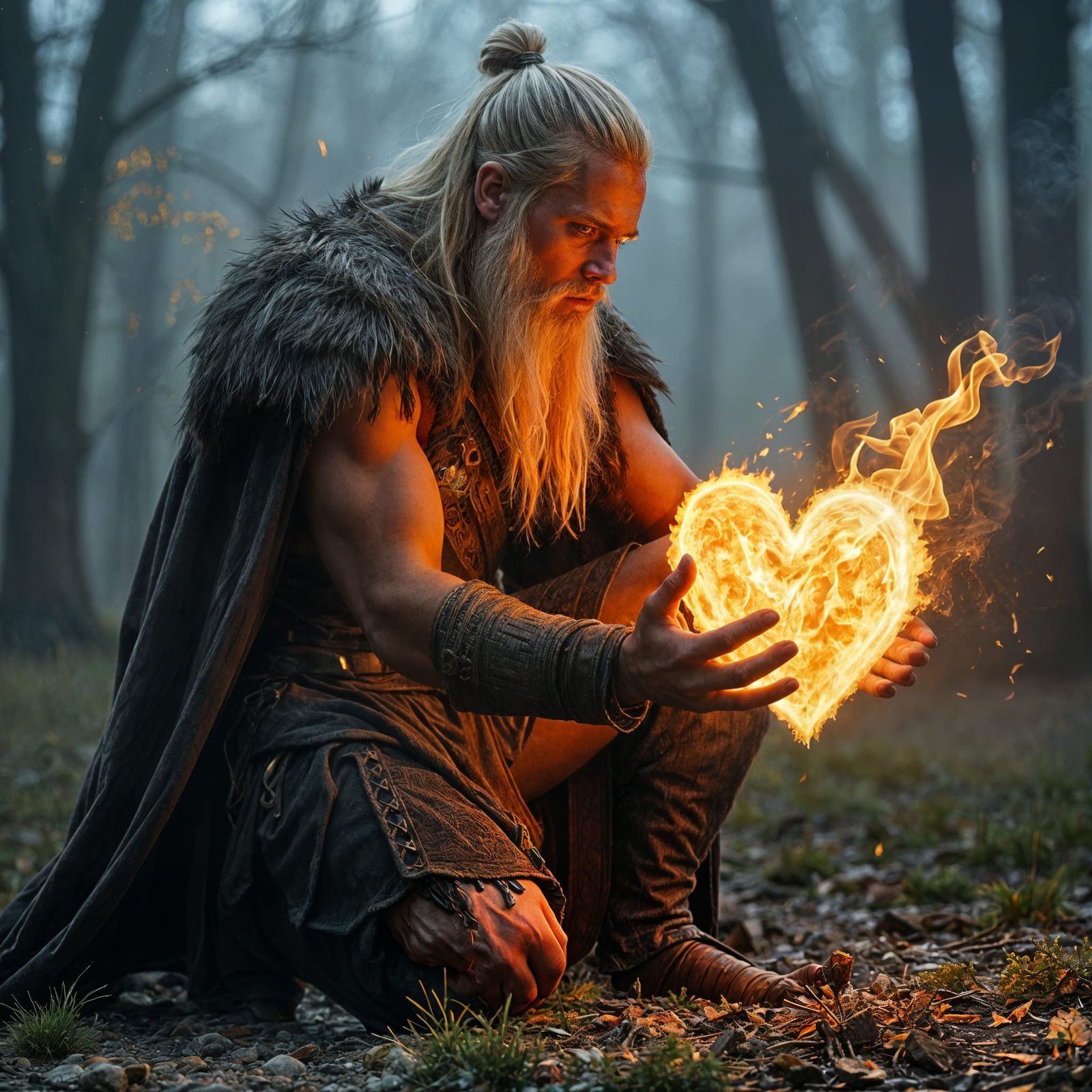 Heartbroken Viking Offering Fire Heart to Gods