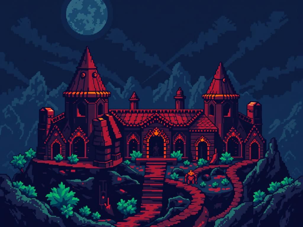Dark Temples of Disaster in 16-bit Pixelart
