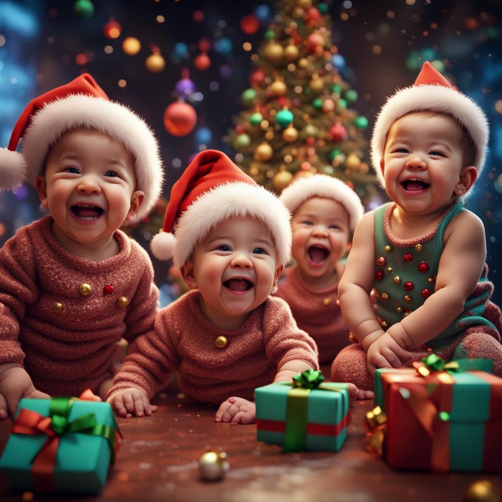 Happy Babies Laughing at Christmas Party in 8K