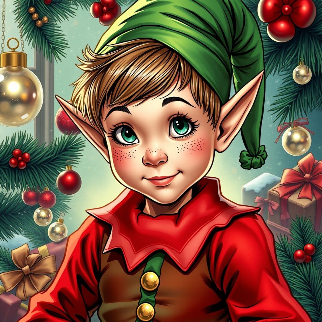 Christmas Elf Portrait in Comic Book Style