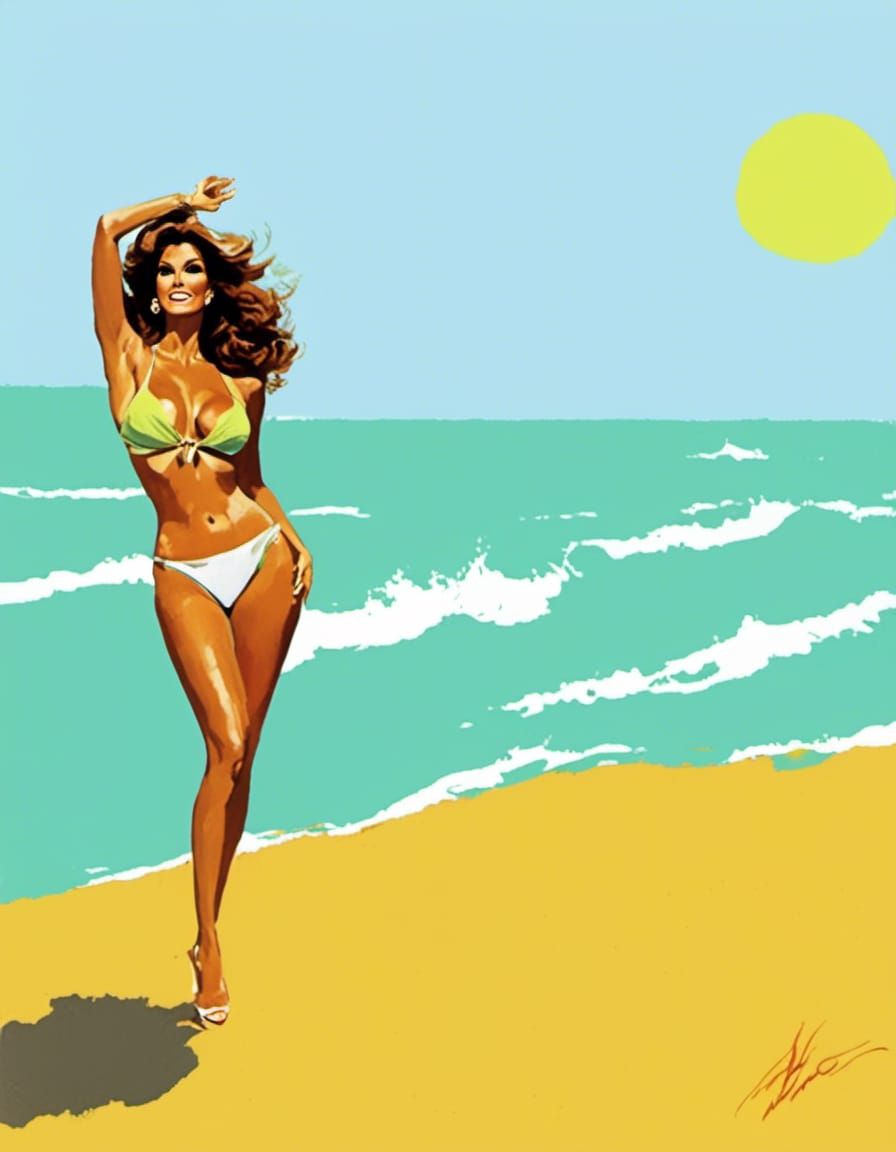 Raquel Welch at the Beach: Impressionist Painting