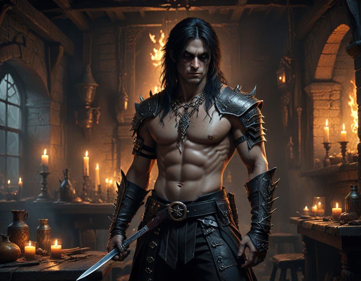 Medieval Elf Warrior in Nikki Sixx Style