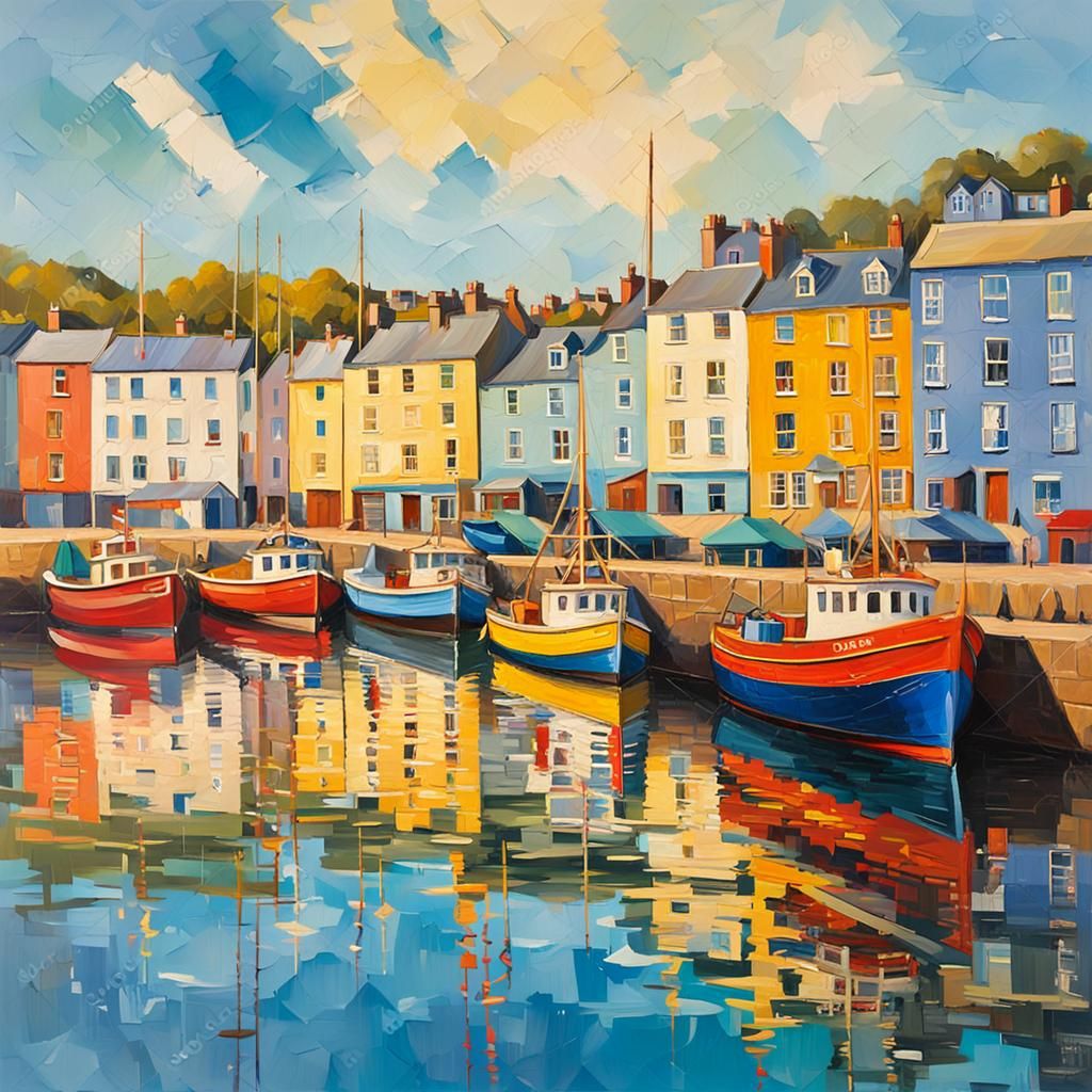 Plymouth Harbor Scene in Expressionist Impasto Style
