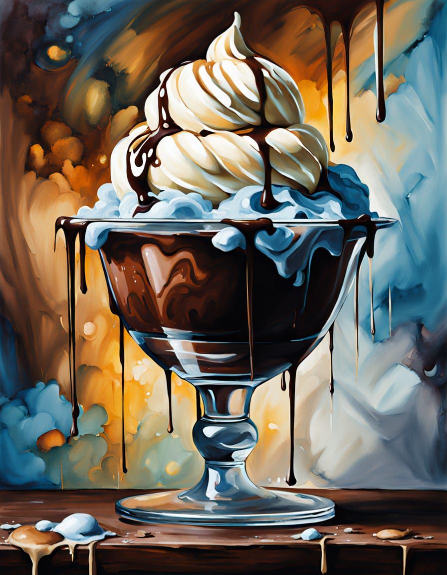 Surreal Watercolor Ice Cream Coupe Still Life