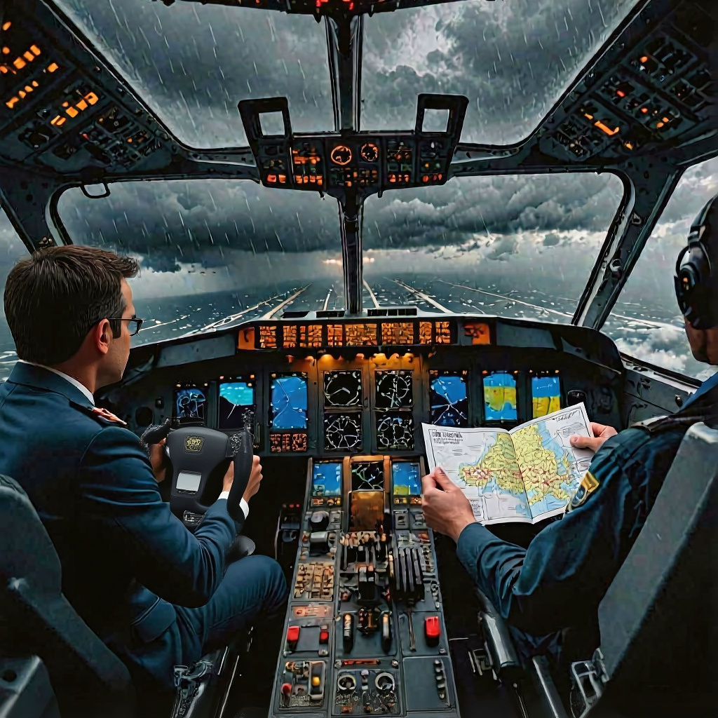 Cockpit View of A320 Flying Through Storm
