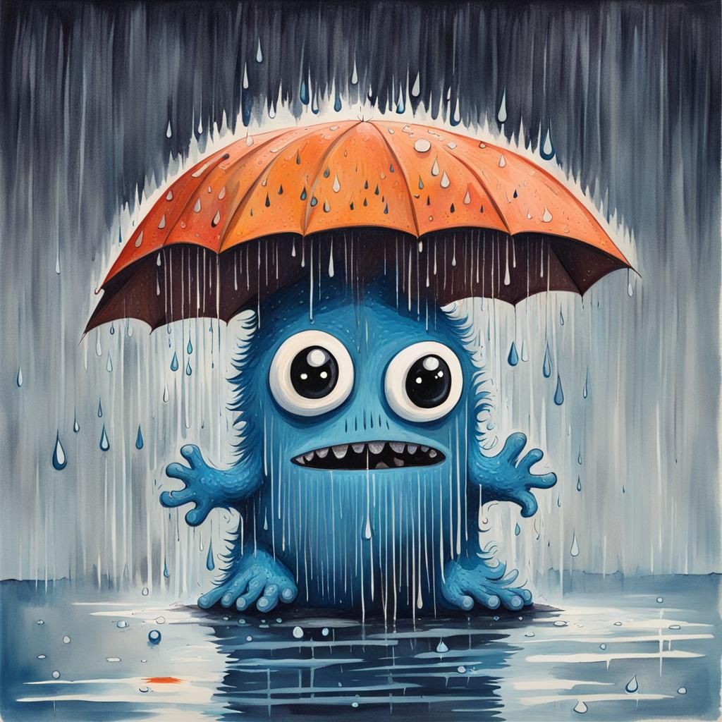 Fantastical Rain Monster in Gouache Style
