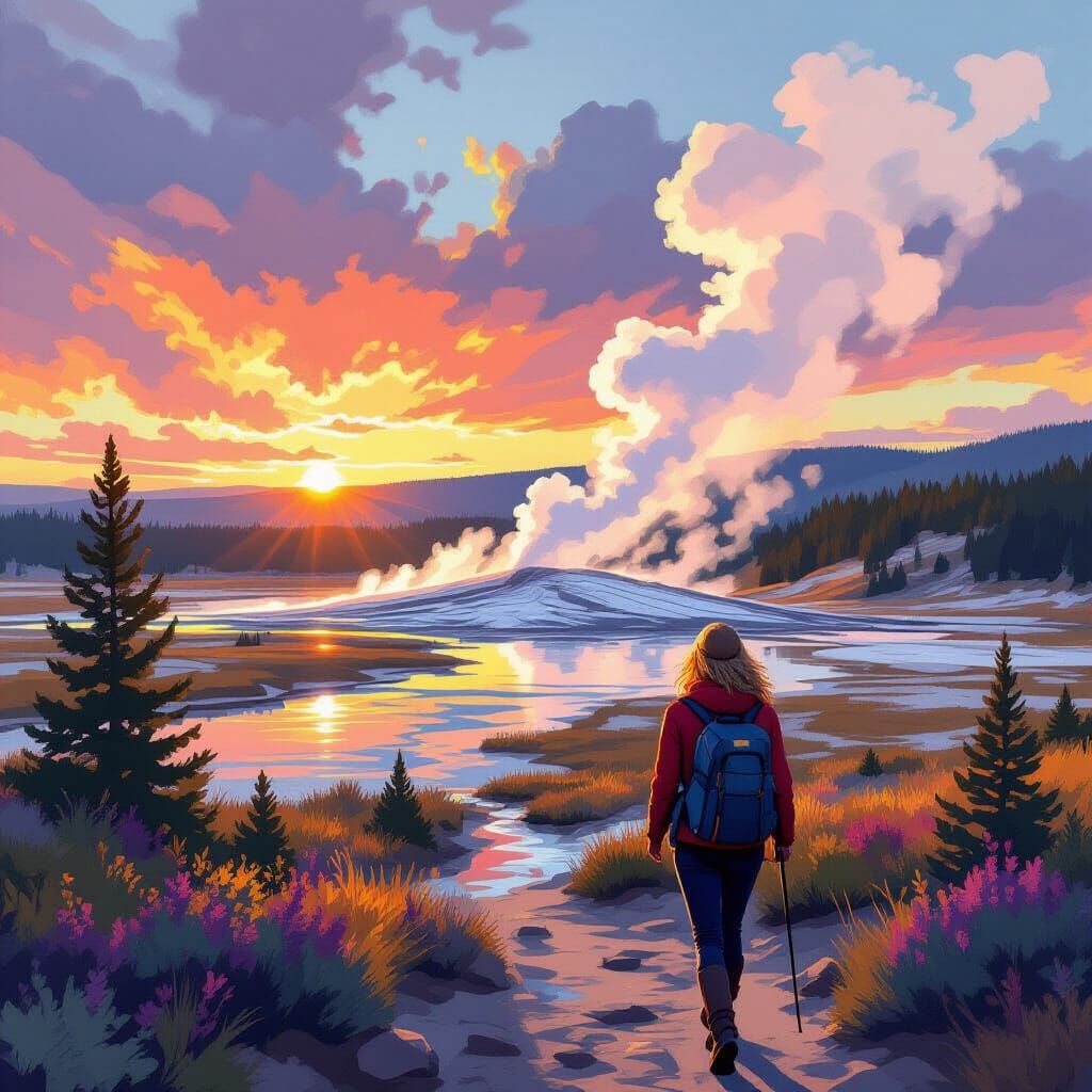 Yellowstone Hiker in the Style of Bierstadt and Stalenhag
