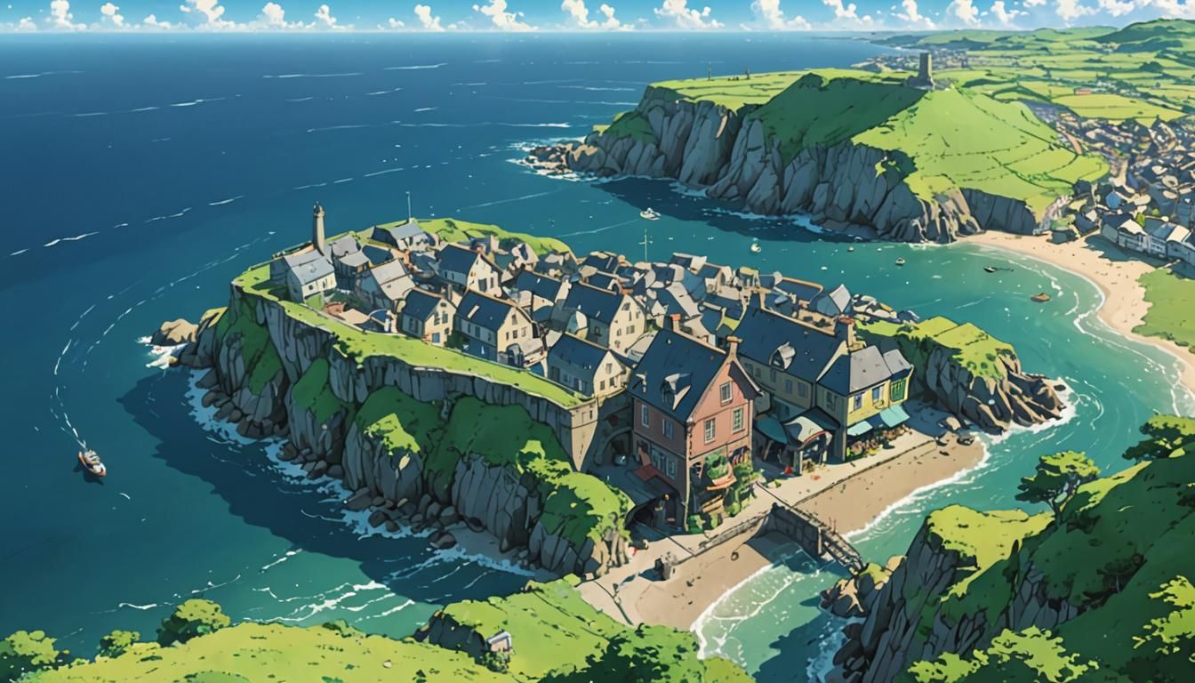 Irish Coast Bird's Eye View in Anime Style