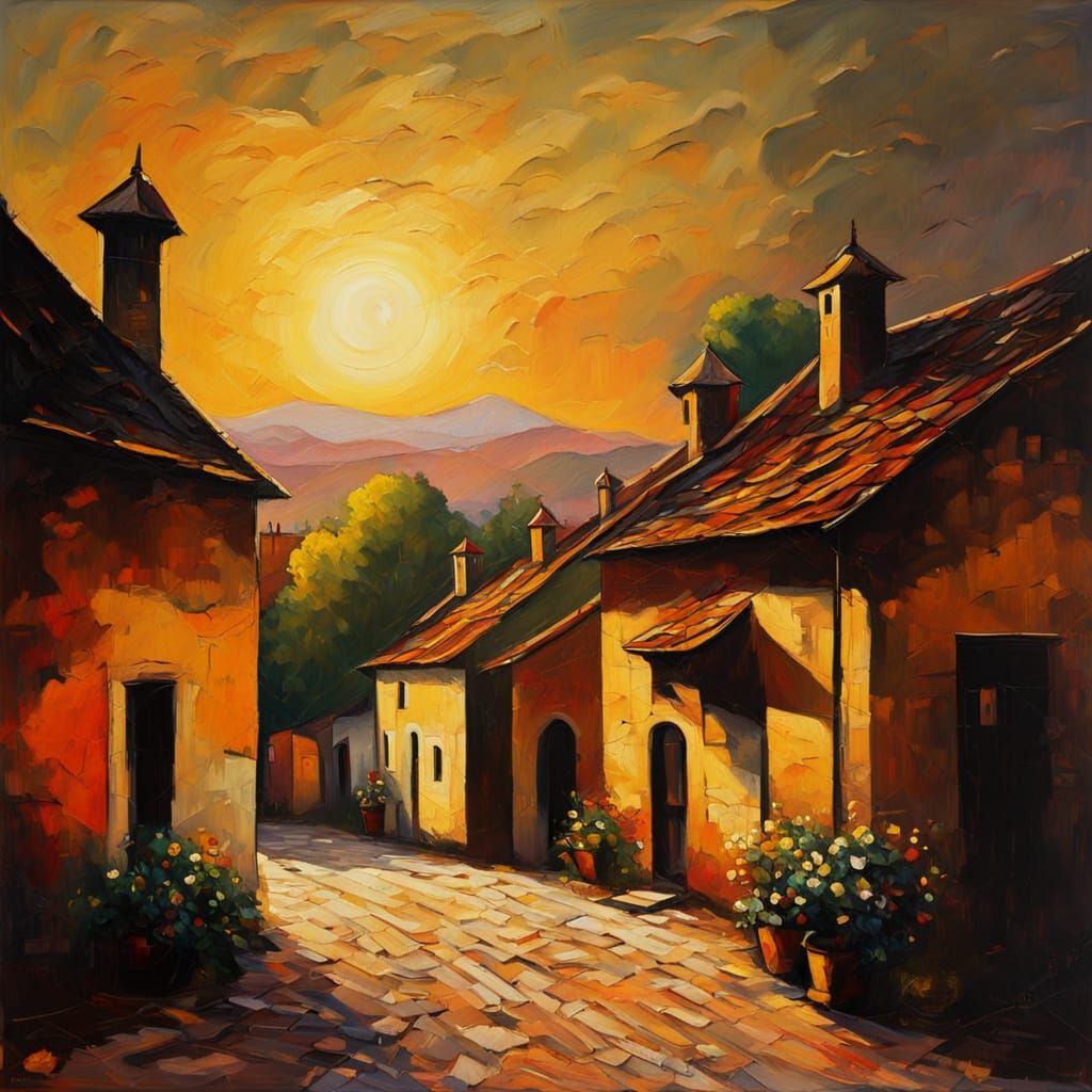Village Landscape in Expressive Impasto Oil Painting