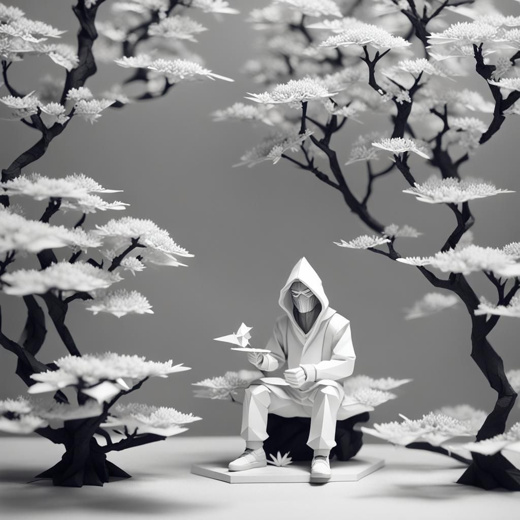 White Dai-Tengu with Plasma Energy in Origami Style