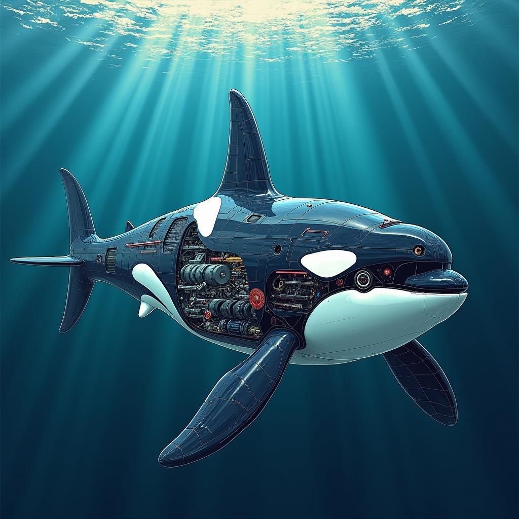 Futuristic Orca Submarine: Cut-Away Sci-Fi Illustration