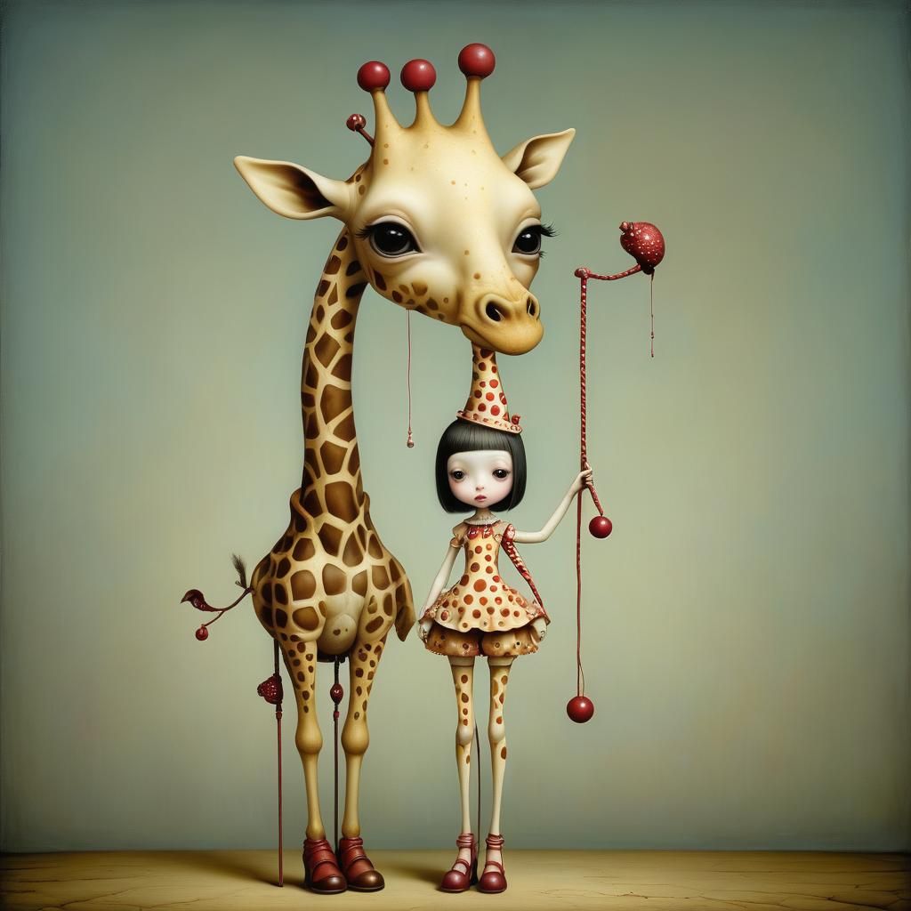 Stylized Giraffe on Stilts in Pop-Surrealist Art Style