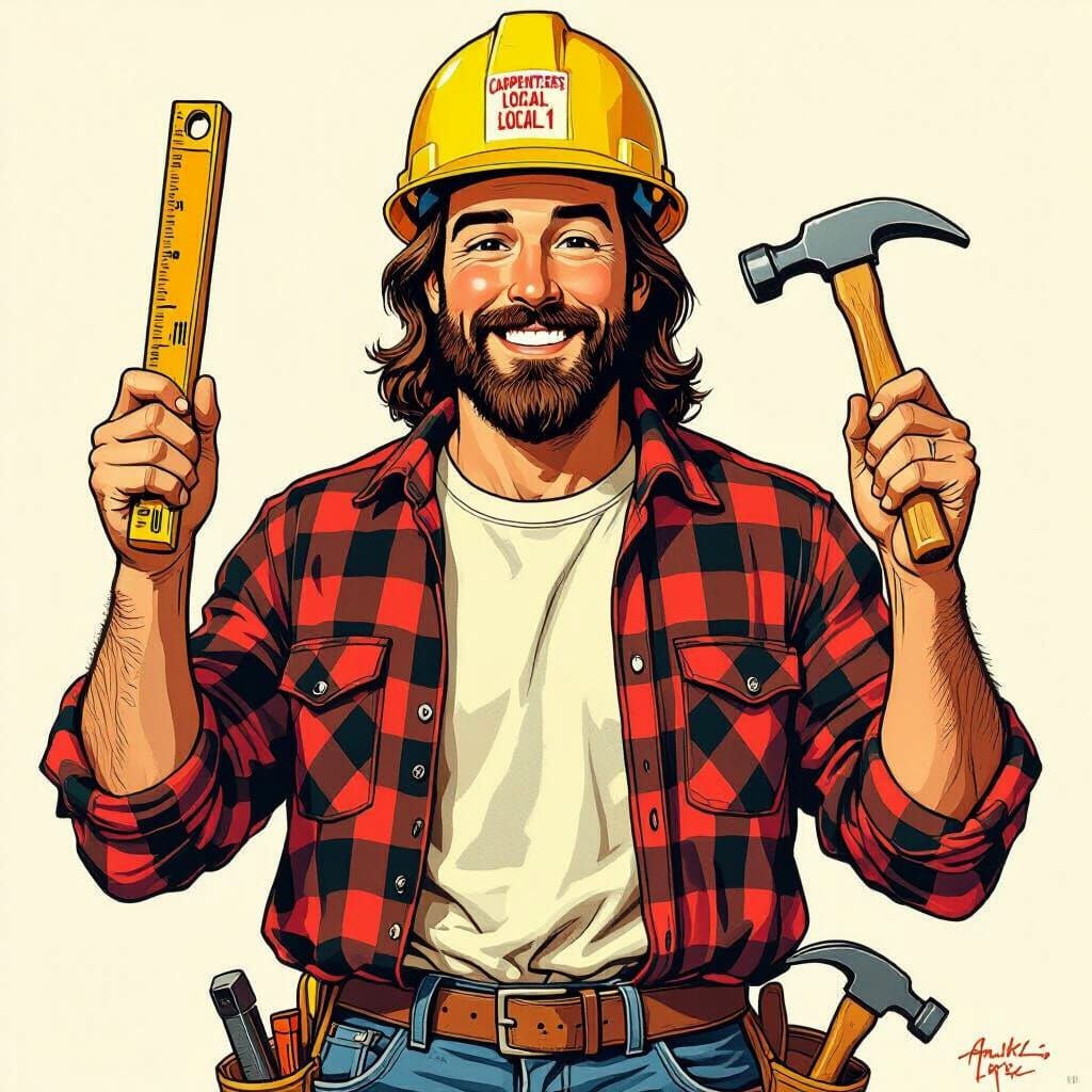 Buddy Christ as Construction Worker in Rockwell Style